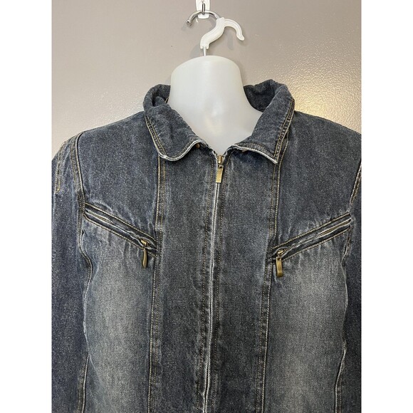 Giacca by Gallery Denim Jacket Womens 2X Blue Quilted Lined Zip Pockets - Picture 2 of 9
